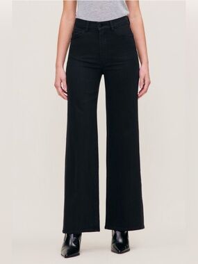 DL1961 Black Hepburn Wide leg Jeans Size 25 Stretch High Waist Cool Girl Chic